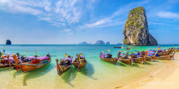 Long tail boats on the Phra Nang beach, Thailand